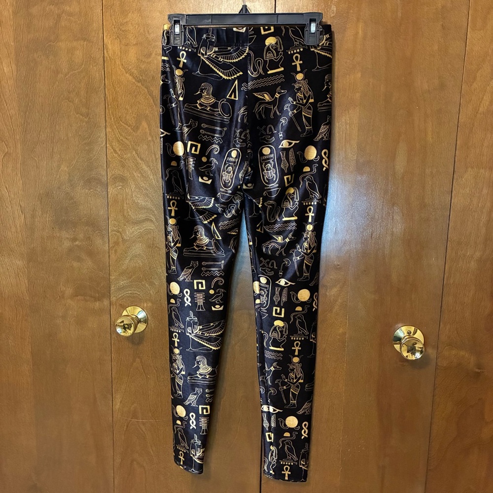 BlackMilk Black and Gold Egyptian Design Velvet Leggings - Picture 2 of 3